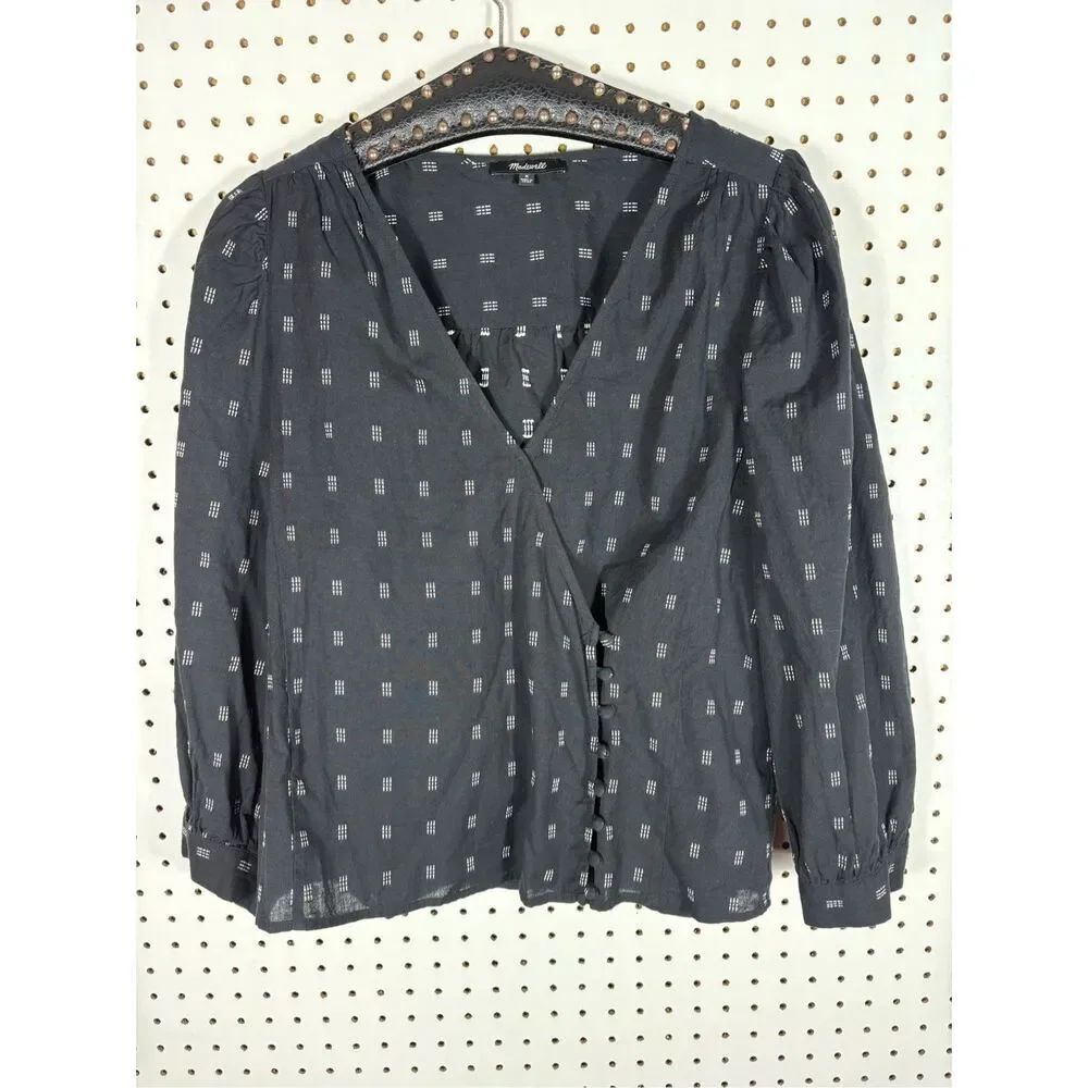 Madewell Kinston Side-Button Wrap Top in Textured Dobby size M
